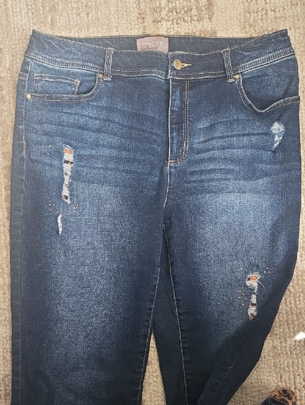 Chico's Dark Blue Boyfriend Jeans with Leopard Cuff - Picture 2 of 9